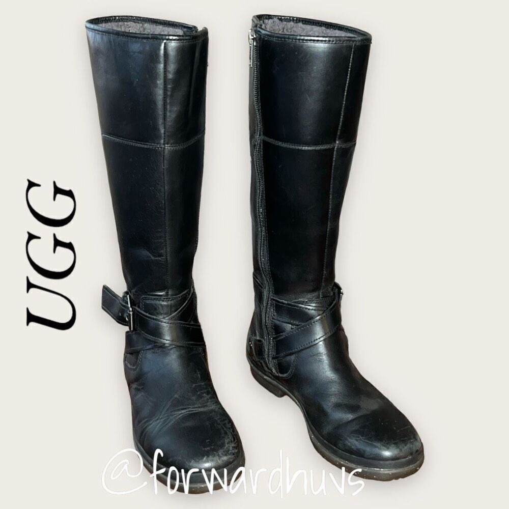 UGG Waterproof Leather Evanna Black Boots